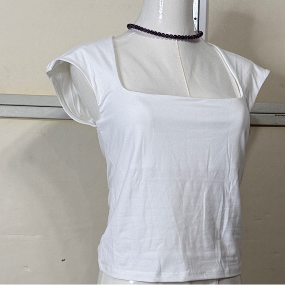 Divided White Crop Top with Square Neckline